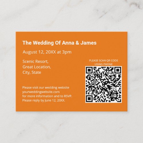 Modern Bright Orange Wedding QR Code Enclosure Card