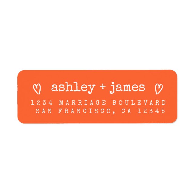 Modern Bright Orange Wedding Return Address Label (Front)