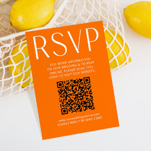 Modern Bright Orange Wedding RSVP Online QR Code Card