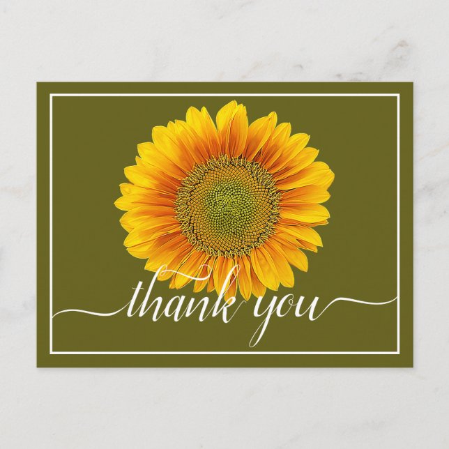 Modern Bright Orange & Yellow Sunflower Thank You Postcard (Front)