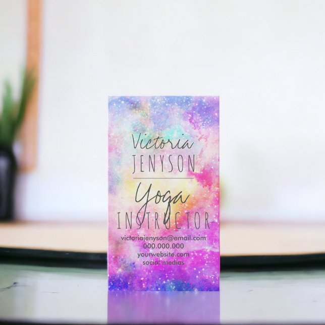 Modern bright pastel nebula watercolor yoga business card (Modern bright pastel nebula watercolor yoga business card)