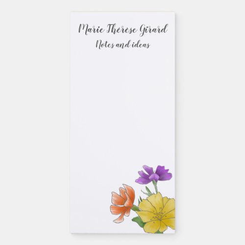 Modern Bright Personalized Watercolor Floral Magnetic Notepad