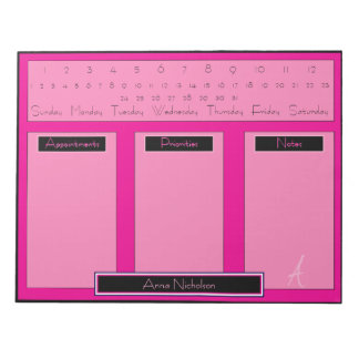Modern Bright Pink  and Black Daily To Do Planner  Notepad