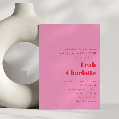 Modern Bright Pink and Red Fun Vibrant Bat Mitzvah