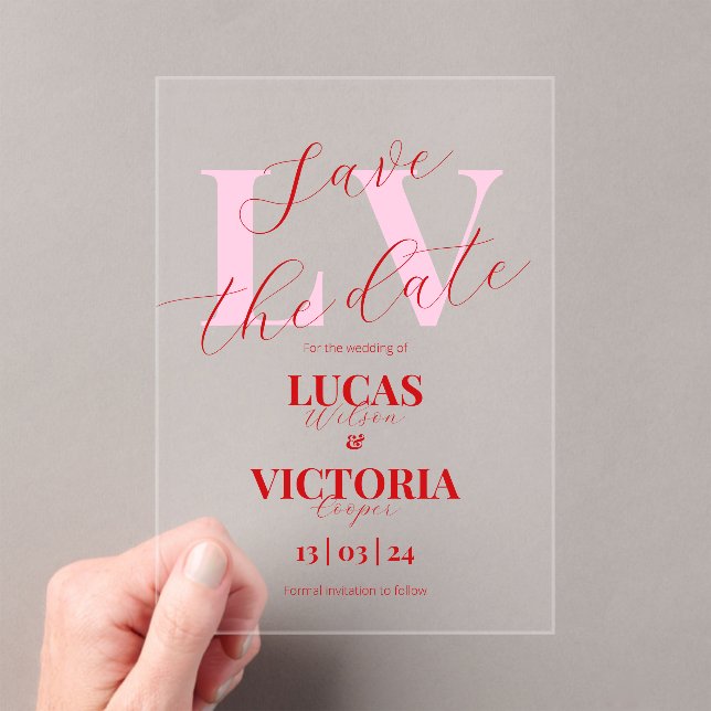 Modern Bright Pink and Red Wedding save the date  (Insitu (Handheld))