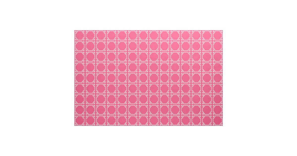 Modern Bright Pink and White Greek Key Pattern Fabric | Zazzle
