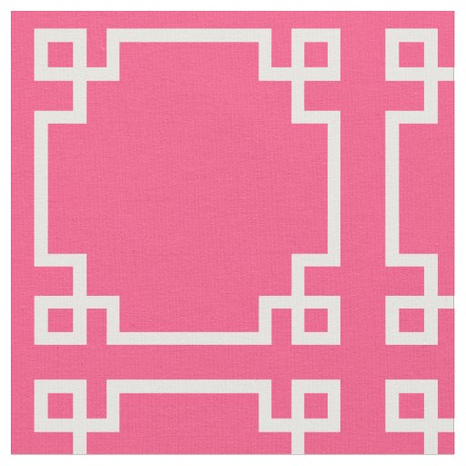 Modern Bright Pink and White Greek Key Pattern Fabric