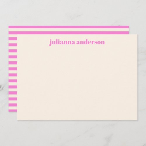 Modern Bright Pink Bold Striped Personalized Name  Note Card