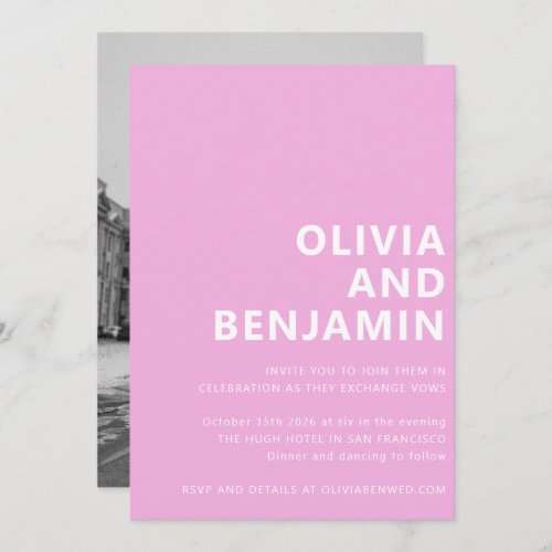 Modern Bright Pink Bold Typography Photo Wedding Invitation