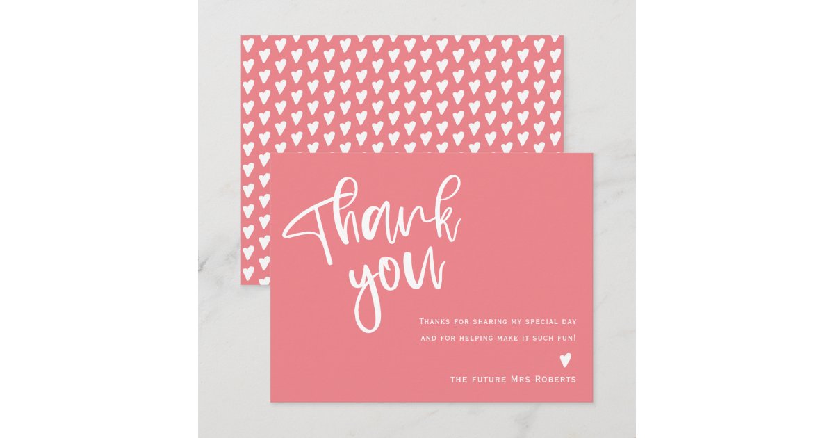 Modern Bright Pink Bridal Shower Thank You Card | Zazzle