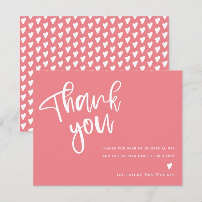 Modern Bright Pink Bridal Shower Thank You Card (Front/Back)