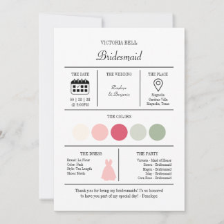 Modern Bright Pink Bridesmaid Information Card