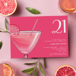 Modern Bright Pink Cocktail 21st Birthday Invitation<br><div class="desc">Modern 21st birthday invitation featuring elegant chic typography and minimalist design in bright pink color</div>