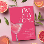 Modern Bright Pink Cocktail 21st Birthday Invitation<br><div class="desc">Modern 21st birthday invitation featuring elegant chic typography and minimalist design in bright pink color</div>