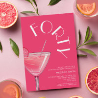 Modern Bright Pink Cocktail 40th Birthday