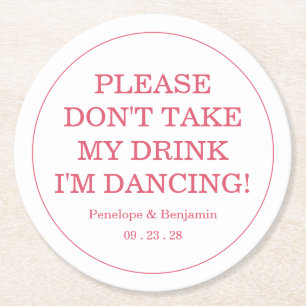 Modern Bright Pink Drink Cover Wedding Round Paper Coaster