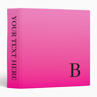 Modern Bright Pink Ombre Monogrammed 3 Ring Binder