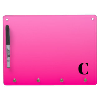 Modern Bright Pink Ombre Monogrammed Dry Erase Board With Keychain Holder