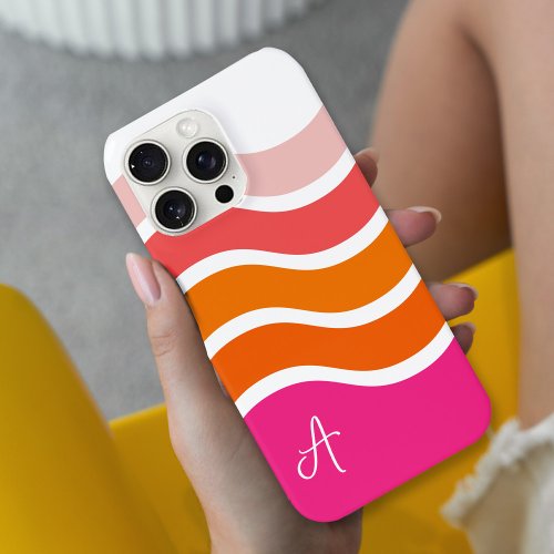 Modern Bright Pink Orange Coral Stripes Pattern iPhone 15 Pro Max Case