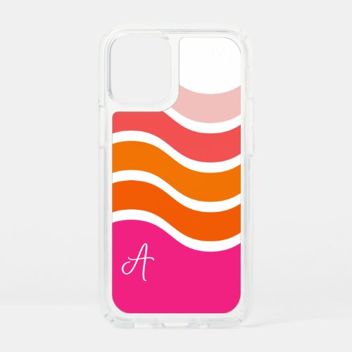 Modern Bright Pink Orange Coral Stripes Pattern Speck iPhone 12 Mini Case