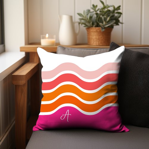 Modern Bright Pink Orange Coral Stripes Pattern Throw Pillow