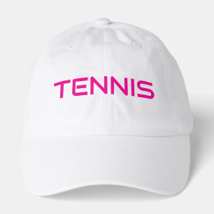 Modern Bright Pink TENNIS Text White Background Hat