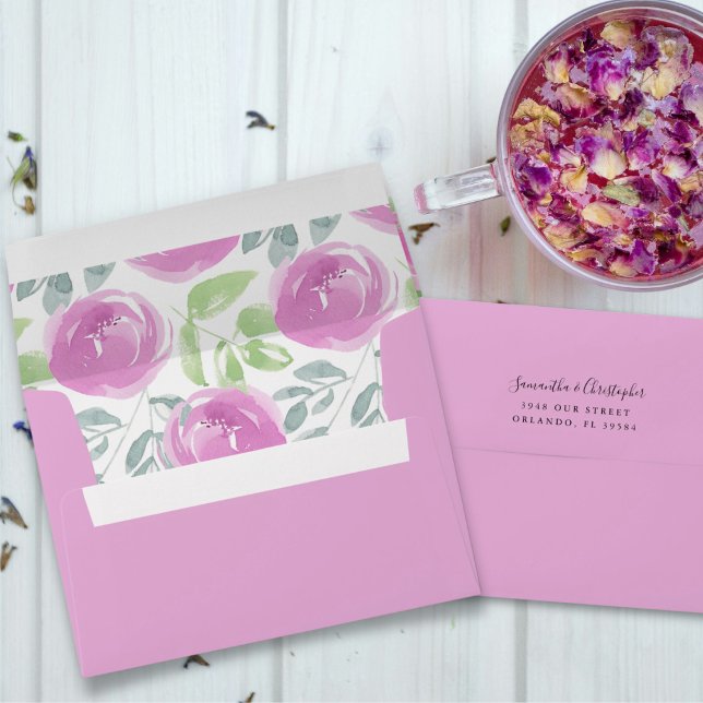 Modern Bright Pink Watercolor Floral Wedding Envelope (Creator Uploaded)