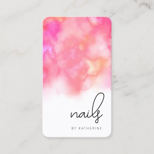 Modern bright pink watercolor nails  business card