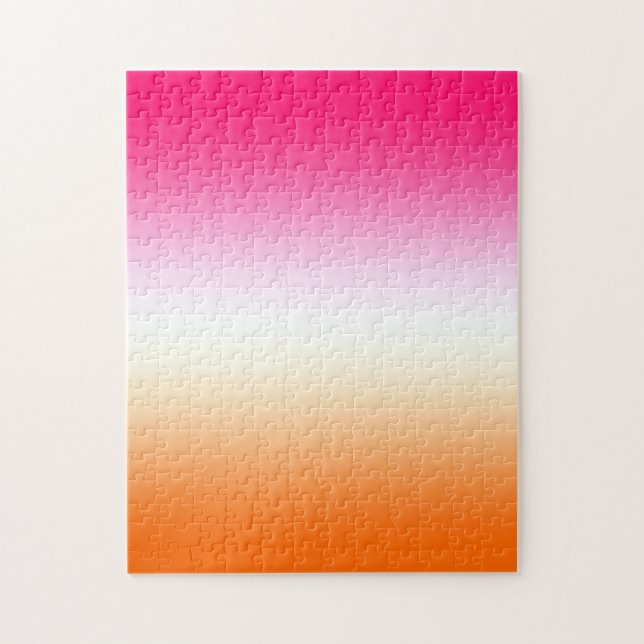 Modern Bright Pink White and Orange Ombre Jigsaw Puzzle (Vertical)