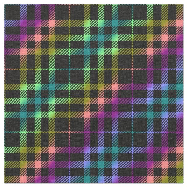 Modern Bright Plaid Unisex Rainbow Pattern Pride Fabric (Close Up)