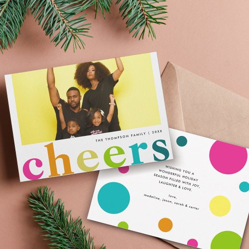 Modern Bright Polka Cheers New Year Photo Holiday Card