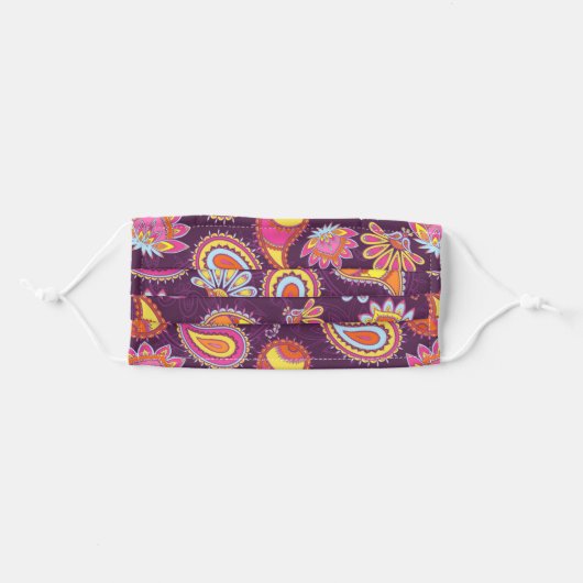 Modern Bright Purple Floral Paisley Pattern Adult Cloth Face Mask (Front, Folded)