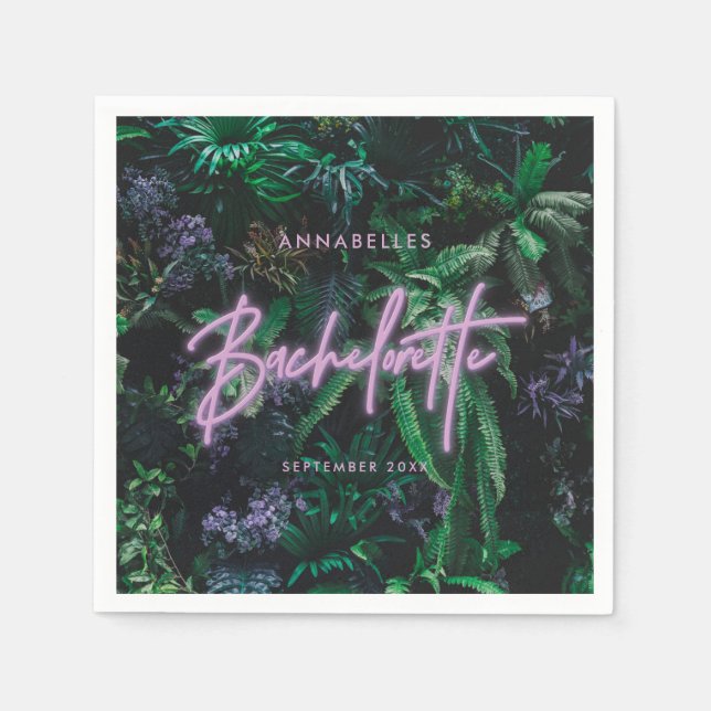 Modern bright purple girly neon bachelorette  napkins (Front)