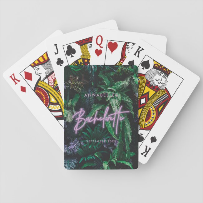 Modern bright purple girly neon bachelorette  playing cards