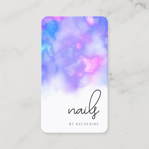 Modern bright purple watercolor nails   business card