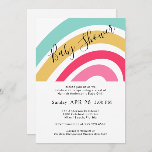 Modern Bright Rainbow Baby Shower for Girl Invitation