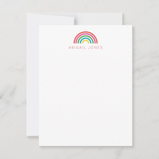 Modern Bright Rainbow Personalized Kids Note Card (Front)