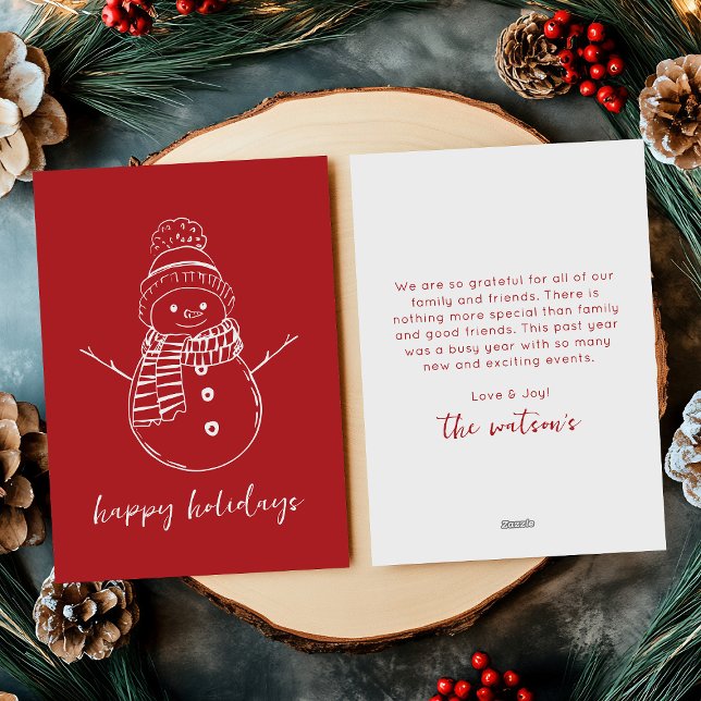 Modern Bright Red Simple Snowman Outline Holiday Card (Creator Uploaded)