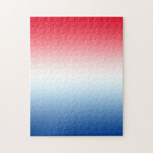 Modern Bright Red White and Blue Ombre Jigsaw Puzzle