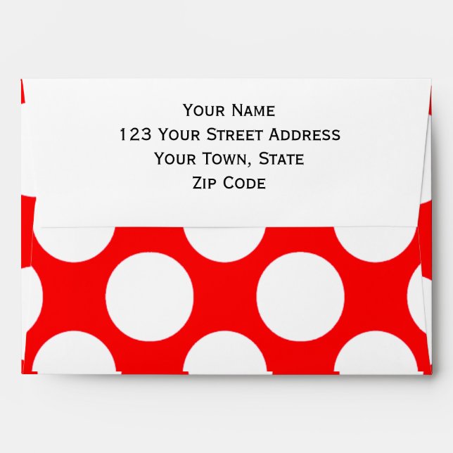 Modern Bright Red White Polka Dots Pattern Envelope (Back (Top Flap))