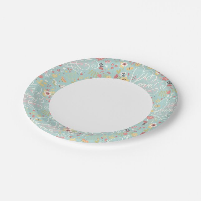 Modern Bright Romantic Pattern Paper Plates (Angled)