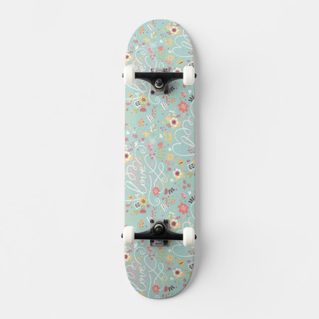 Modern Bright Romantic Pattern Skateboard Deck (Front)