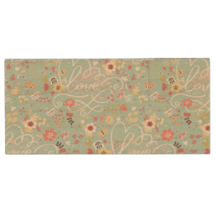 Modern Bright Romantic Pattern Wood USB Flash Drive