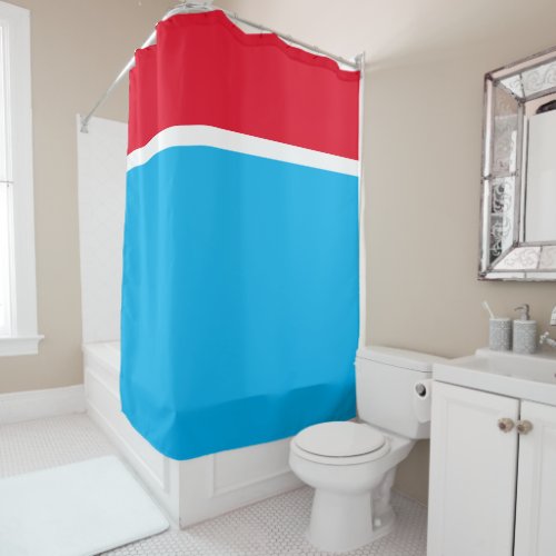 Modern Bright Sky Blue Color Block Red Top Stripe Shower Curtain