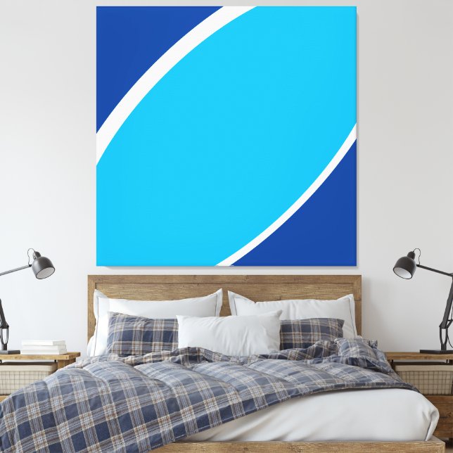 Modern Bright Sky Deep Blue White Bold Curves Canvas Print (Insitu(Bedroom))