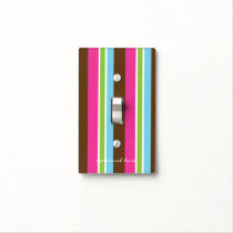 Modern Bright Stripes Pink Blue Brown Green Custom Light Switch Cover