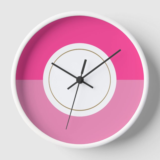 Modern Bright Two Tone Pink Rim Center Circle Clock (Front)