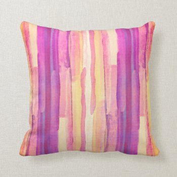 Modern Bright Watercolor Stripes Purple Pink Throw Pillow by annpowellart at Zazzle