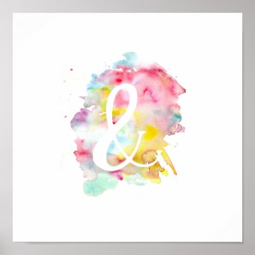 Modern bright watercolor white ampersand symbol poster