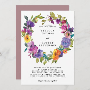 modern bright wedding invitation floral wreath